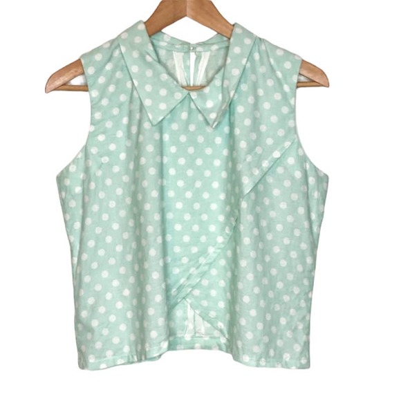 Various Tops - Cropped Polka Dot Mint Green Sleeveless Top